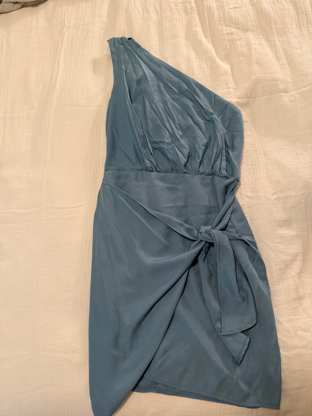 SHEIN Teal One Shoulder Twist-Front Dress